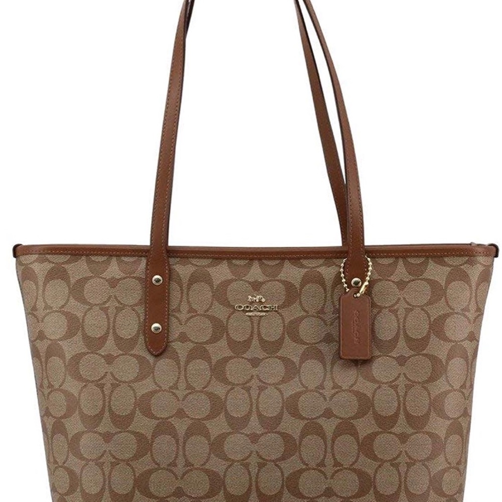 Coach City Zip Tote Khaki Saddle.